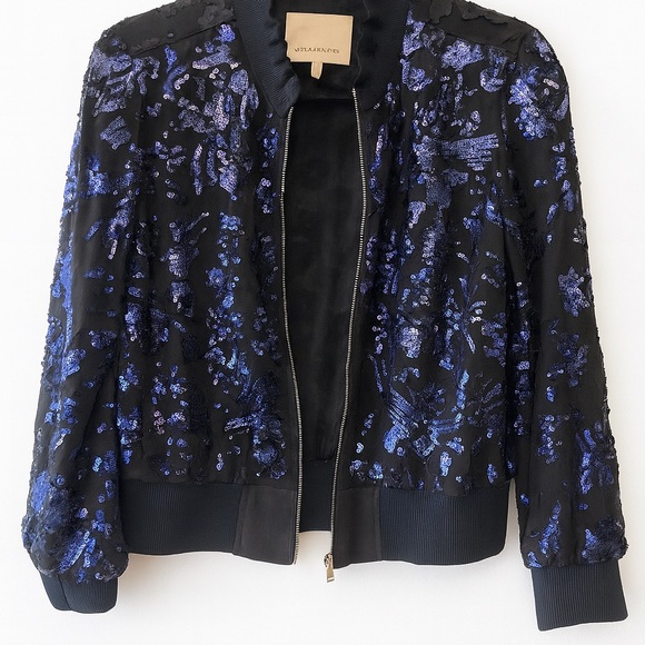 Rebecca Taylor Black Sequin Bomber Jacket - Sparkly Statement Piece ✨💙🖤 - Picture 5 of 11